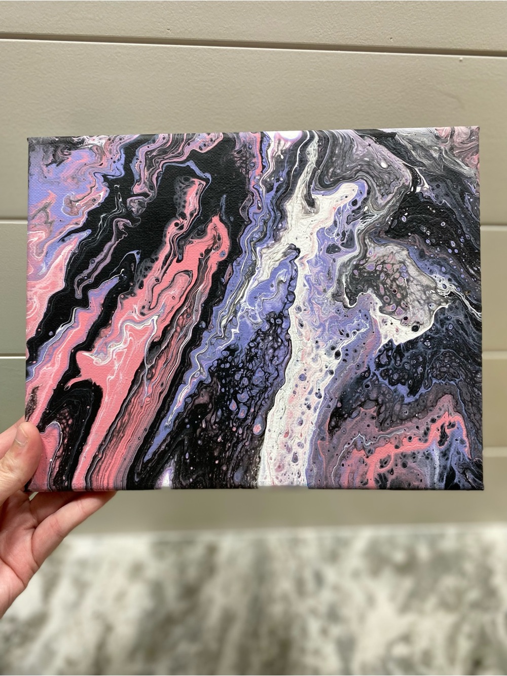Hand Crafted Pink and Purple Fluid Art Painting